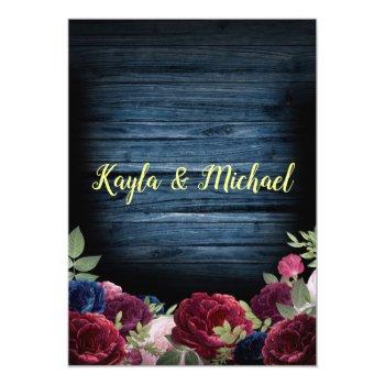 Small Burgundy & Navy Floral Rustic Wedding Invite Back View