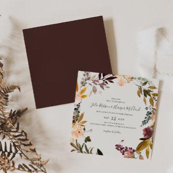 Small Burgundy Orange Floral | Beige Square Wedding Front View