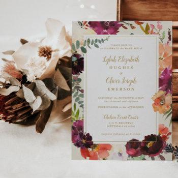 burgundy + peach watercolor floral wedding invitat invitation