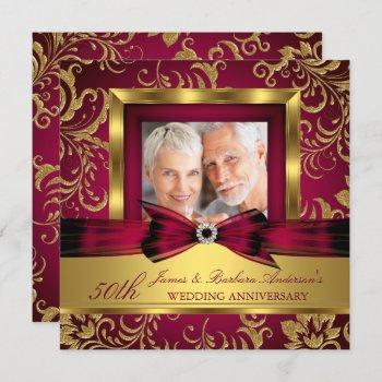 Small Burgundy Plum Gold Photo 50th Wedding Anniversary Front View