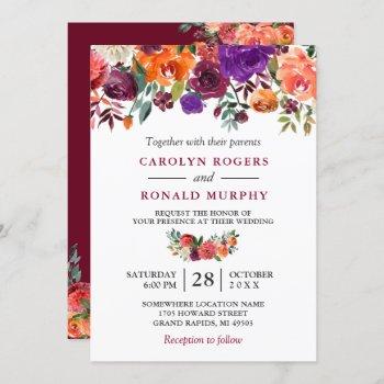 Small Burgundy Purple Orange Red Floral Wedding Front View