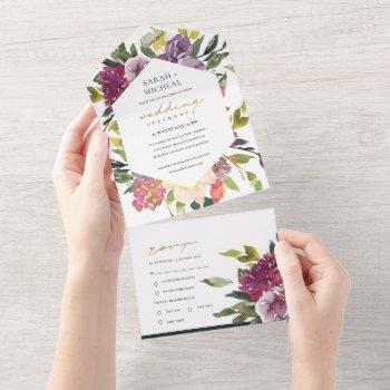 burgundy purple pink lime green floral wedding all all in one invitation