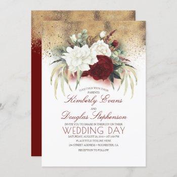 Small Burgundy Red And White Floral Elegant Wedding Front View