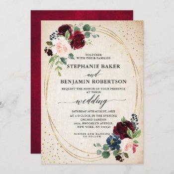 Small Burgundy Red Navy Floral Modern Geometric Wedding Front View