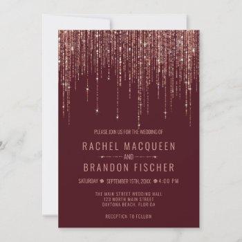 burgundy rose gold glitter fringe curtain wedding  invitation