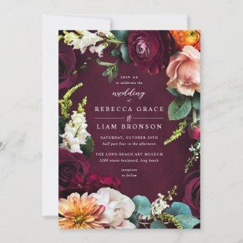 burgundy rose ranunculus wedding invitation
