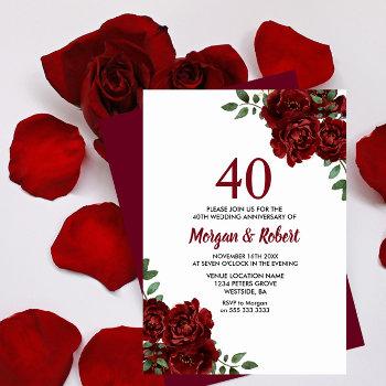 burgundy ruby red rose 40th wedding anniversary invitation