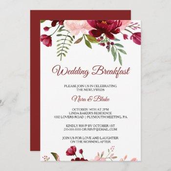 burgundy spring elegant floral wedding breakfast invitation