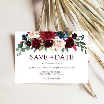 Small Burgundy Watercolor Floral Save The Date Front View