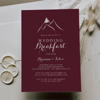 burgundy white mountain wedding breakfast invitation