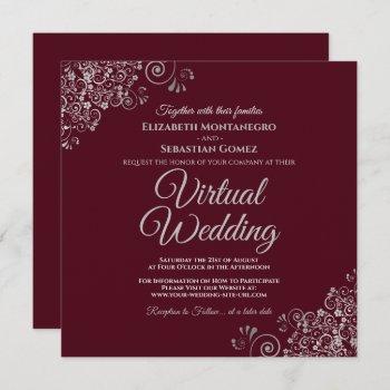 burgundy with lacy silver elegant virtual wedding invitation