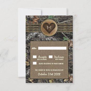 Small Burlap + Carved Heart Camo Wedding Rsvp Front View
