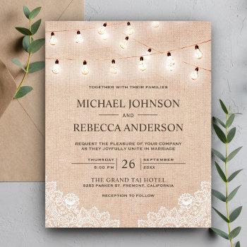 burlap lace lights budget wedding invitation