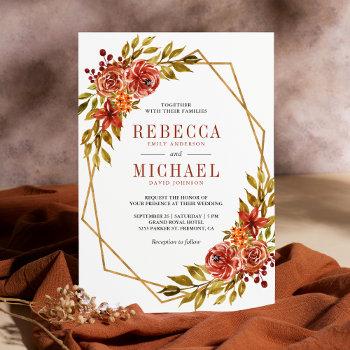 Small Burnt Orange Floral Gold Frame Autumn Fall Wedding Front View
