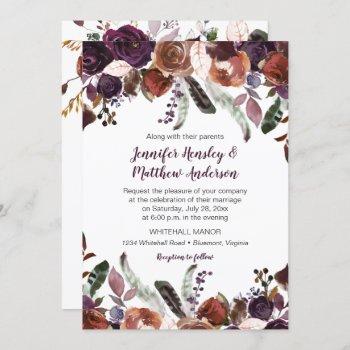butter rum eggplant purple roses boho wedding invitation