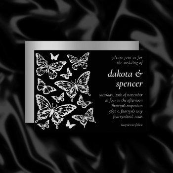 butterfly chic wedding | black and silver gray invitation