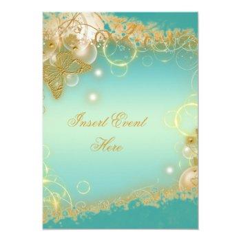 Small Butterfly Theme Gold Teal Elegant Front View