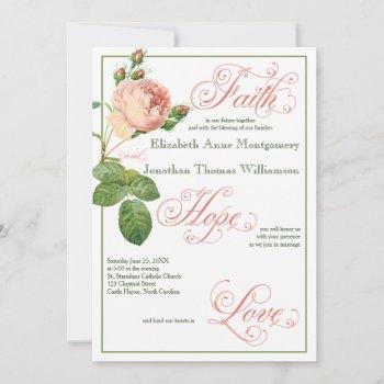 cabbage rose christian wedding invitation