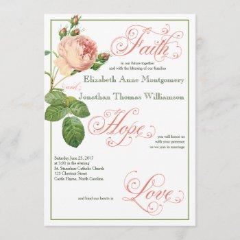 cabbage rose christian wedding invitation