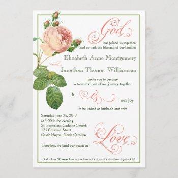 cabbage rose god is love wedding invitation