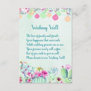 Small Cactus Lantern Fiesta Wishing Well Wedding Enclosure Card Front View