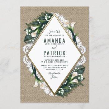 calla lily burlap and lace wedding invitations