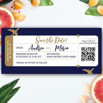 Small Calligraphy Boarding Pass Wedding Save The Date Front View