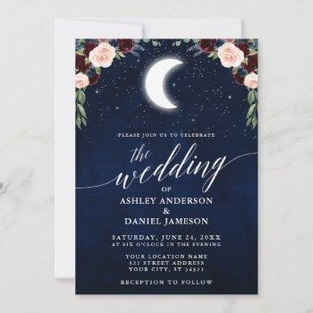 Small Calligraphy Celestial Moon Stars Floral Wedding Front View