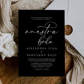 calligraphy formal black and white nuestra boda  invitation
