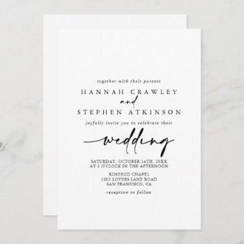 calligraphy modern elegant front & back wedding  invitation