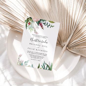 Small Calligraphy Tropical Floral Nuestra Boda Wedding Front View