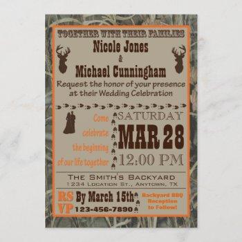 camo and hunting burnt orange wedding invitation
