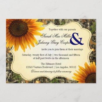 camo and orange sunflower wedding invitation