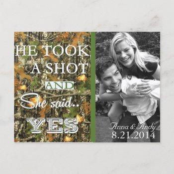 camo rustic leaves save the date wedding postcard
