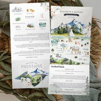 canadian rocky mountains | illustrated wedding  tri-fold invitation