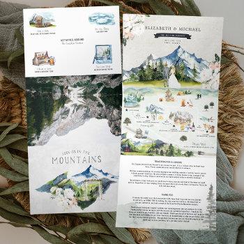 canadian rocky mountains | illustrated wedding tri-fold invitation