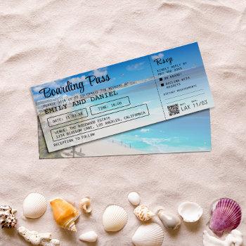 cancun beach destination boarding pass wedding  invitation