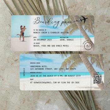 cancun mexico beach boarding pass qr photo wedding invitation