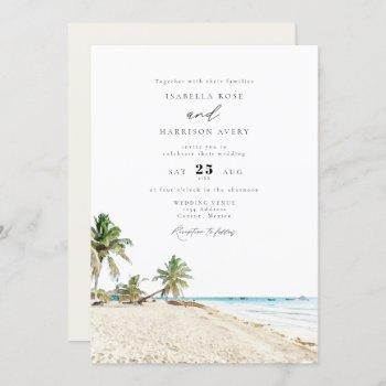 cancun mexico watercolor beach wedding invitation