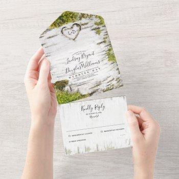 carved birch tree heart rustic country wedding all in one invitation
