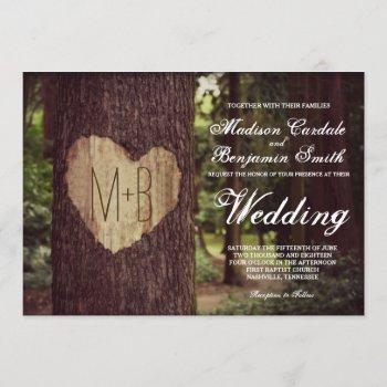 carved heart rustic tree wedding invitations