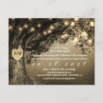 carved oak tree vintage rustic wedding invitations