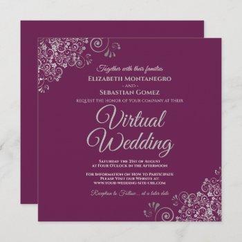 cassis purple lacy silver elegant virtual wedding invitation