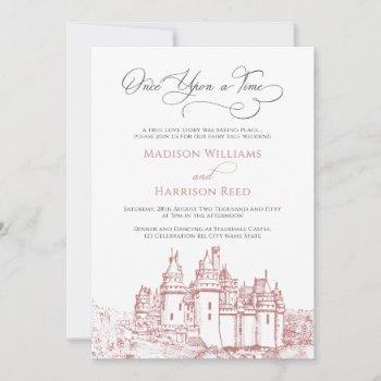  castle once upon a time fairy tale wedding pink invitation
