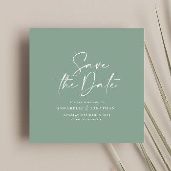 casual script sage green typography wedding save the date