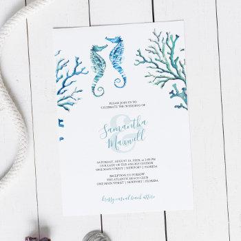 casual turquoise blue seahorse watercolor invite