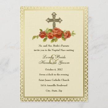 Small Catholic Cross Vintage Roses Wedding Front View