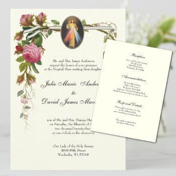 catholic elegant ivory wedding divine mercy combo  invitation