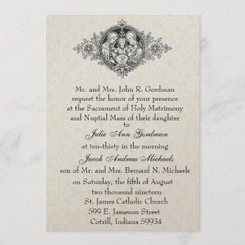 catholic holy family black and white wedding invitation