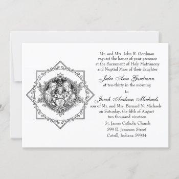 catholic holy family black and white wedding invitation